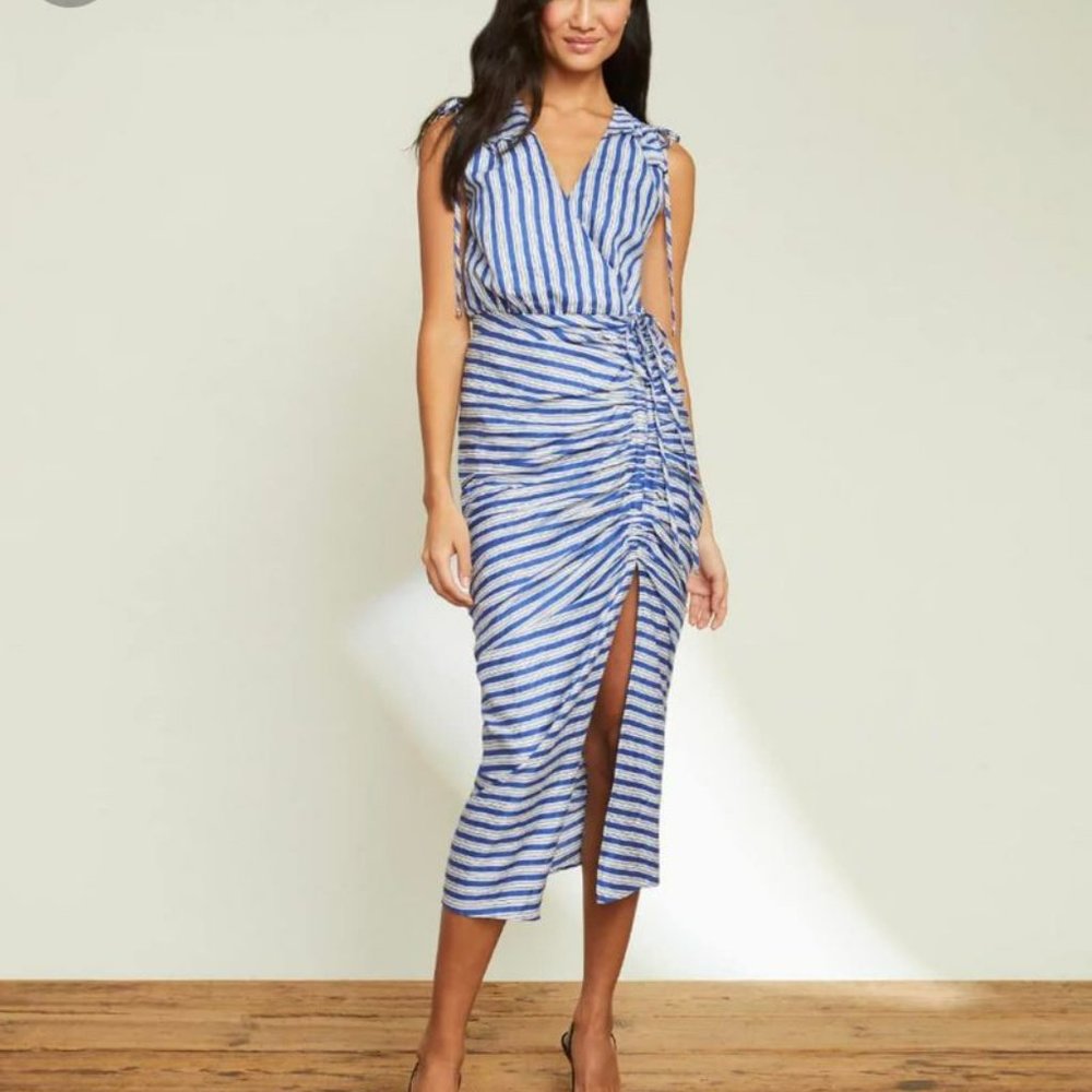 Veronica Beard Teagan Stripe ruched midi dress, size 14, orig $498 - Picture 2 of 5